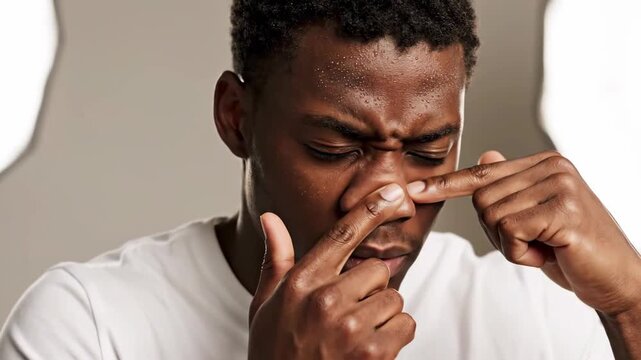 Man's Experiencing Discomfort While Treating Skin Condition in Close-Up View