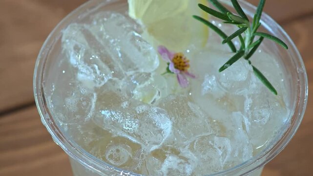 Iced honey lemon with sparkling soda.