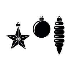 Obraz premium Black silhouette of three distinct christmas ornaments on a white background