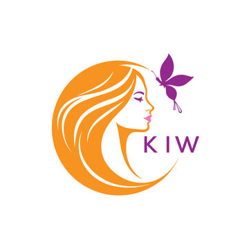 KIW Elegant Beauty Woman Logo. KIW with Butterfly  Salon & Spa Branding.  KIW Luxury Beauty Icon Design.
