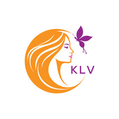 KLV Elegant Beauty Woman Logo. KLV with Butterfly  Salon & Spa Branding.  KLV Luxury Beauty Icon Design.
