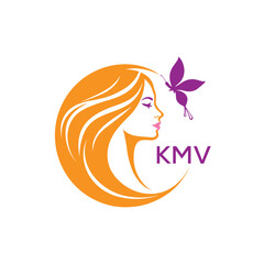 KMV Elegant Beauty Woman Logo. KMV with Butterfly  Salon & Spa Branding.  KMV Luxury Beauty Icon Design.
