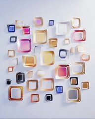 Abstract Square Frames Floating on White Wall
