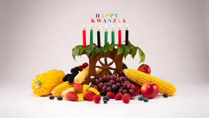 Kwanzaa kinara with fruits and vegetables celebration