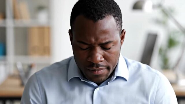 Man Experiencing Severe Headache Touching His Temples Feeling Physical And Mental Pain