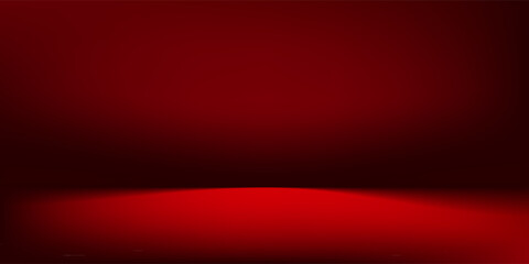 Empty Red Studio Room Background. Dramatic Gradient Stage or Product Display Template.