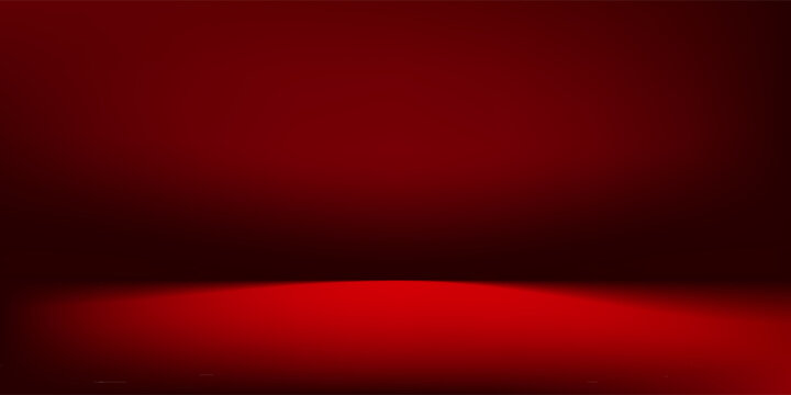 Empty Red Studio Room Background. Dramatic Gradient Stage or Product Display Template.