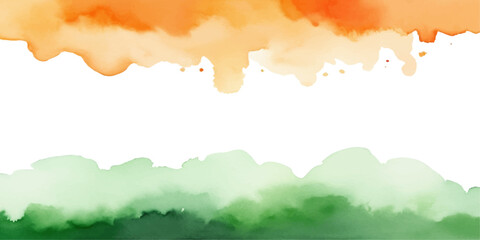 Saffron and green watercolor paint border with white copy space.