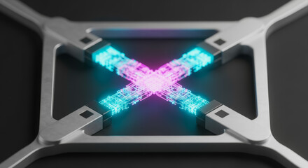 A high-tech digital microchip component, symbolizing the future of technology, the image is composed with precise lines and a geometric arrangement, creating a sense of scientific progress.