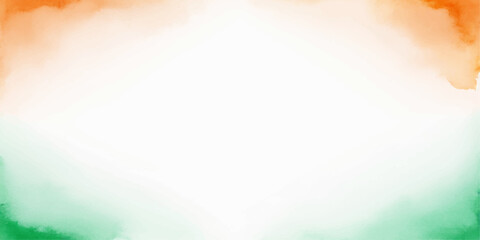 Abstract watercolor border in Indian tricolor theme with white space