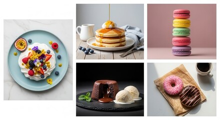 Assortment of sweet baked goods and chilled desserts displayed in a collage format