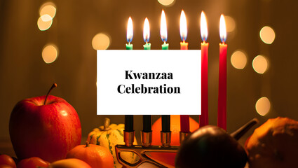 Kwanzaa celebration with lit candles and festive decorations