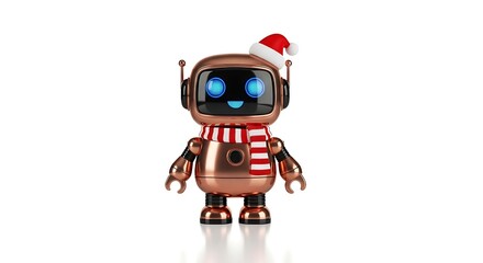 Fototapeta premium Festive Robot - A Christmas-Themed AI Companion Ready for the Holidays.
