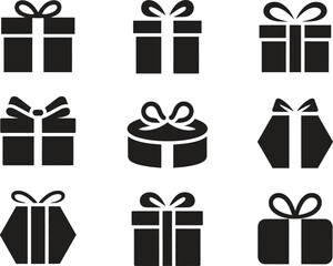 Stylized Gift Box Icons: Elegant Presents with Bows and Ribbons for Celebrations