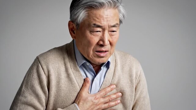 Serious Medical Condition Depicted Through Expressions of Pain In Elderly Asian Man