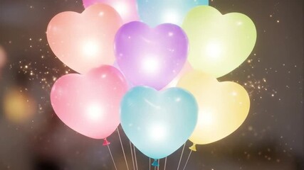 Floating heart shaped balloons in pastel colors with ambient lighting - Powered by Adobe