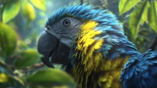 Vibrant parrot in lush greenery tropical bird portrait in nature