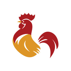 Stylized Red and Golden Rooster Logo Illustration