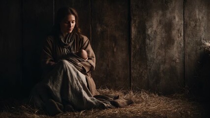 A mother gazes softly at her baby, the woman leaning with gentle care. The child, the newborn, the infant safe in her embrace, loved and protected. Care and tenderness wrap around them like warm cloth