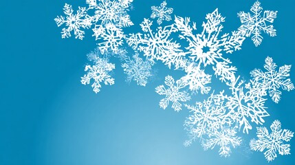 Several snowflakes on a light blue background winter themed seasonal decoration.
