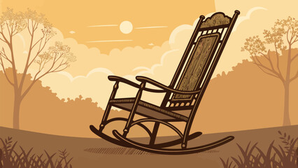 Vintage rocking chair scene with warm tones evokes peaceful relaxation and simple joys, perfect for rustic designs and country-themed projects