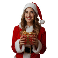 Smiling Woman with Christmas Ornament Gift