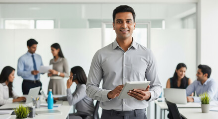 Young indian businessman smiling while confidently at office