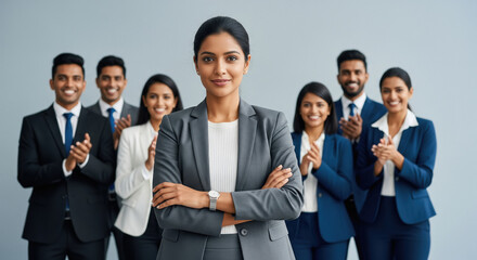 Happy indian Corporate people standing confidently