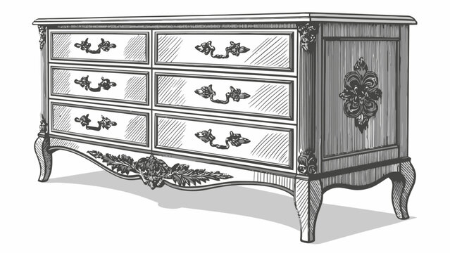Elegant antique dresser sketch for interior design projects or vintage style furniture catalogs, showcasing classic craftsmanship and timeless appeal beautifully