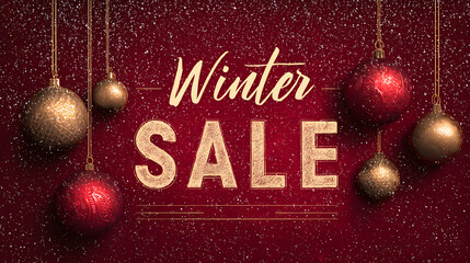 Announcing winter sale with festive ornaments and a luxurious red backdrop that will captivate your customers and boost your holiday season promotions