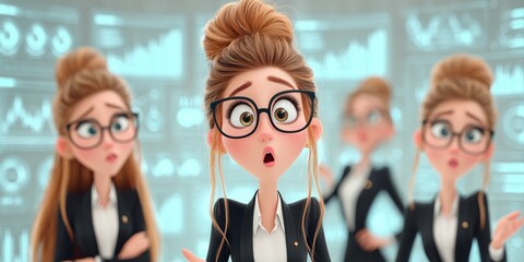 3D animation of investors closely monitoring stock market index movements on digital screens in a modern, high-tech environment