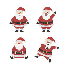 Set of Four Cute Santa Claus Poses Vector Illustration. Cartoon Father Christmas Character Collection for Holiday Design. Merry Christmas and Festive Icons. Design 1