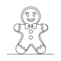 Cute Gingerbread Man Cookie Line Art Illustration