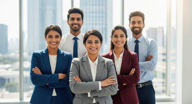 Happy indian corporate employee team standing confidently - Powered by Adobe