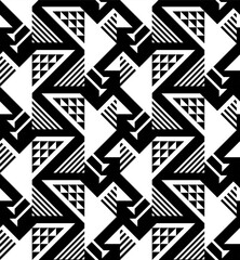BLACK SEAMLESS VECTOR ABSTRACT GEOMETRIC BACKGROUND WITH WHITE STYLIZED BIRDS