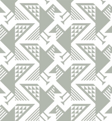 WHITE SEAMLESS VECTOR ABSTRACT GEOMETRIC BACKGROUND WITH LIGHT GREEN STYLIZED BIRDS