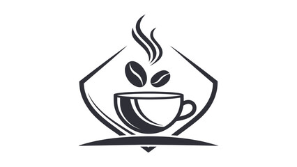 Elegant coffee shop logo showcasing aromatic beans and steaming cup for cafe branding, perfect for menu design or promotional materials with modern appeal