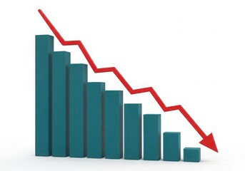 Bar chart showing downward trend isolated on white background