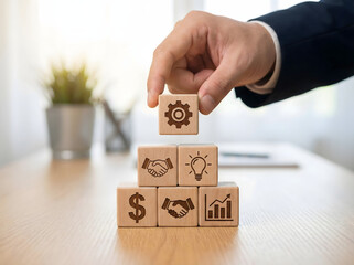 corporate growth planning using strategy and global icons