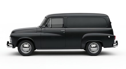 Classic black delivery van isolated on white background transportation