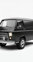 Classic black cargo van isolated on white background for transportation