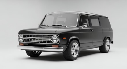 Classic black van isolated on white background detailed rendering