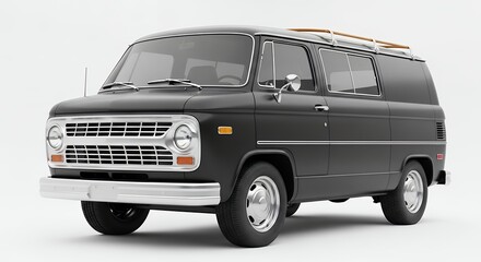 Classic black van isolated on white background for transportation concepts