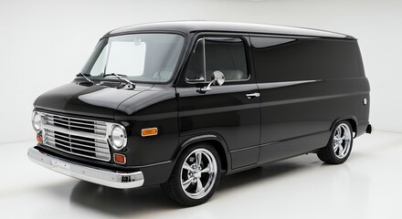 Classic black van isolated on white background for transportation concepts