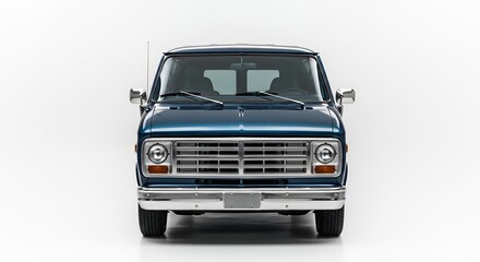 Classic blue van isolated front view on white background