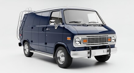 Classic blue van on white background isolated for commercial use