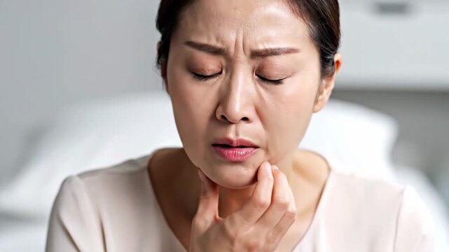 Woman Experiencing Acute Toothache and Distress, Expression of Facial Pain on Her Face