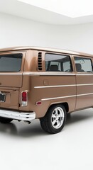 Classic brown van isolated on white background for editorial and commercial use
