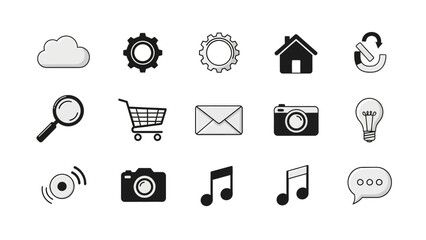 Vector set of icons and symbols for web, mobile application, e-commerce, shopping cart, sale, home, mail, and business website design illustration