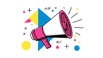 Colorful Megaphone Burst: Vibrant Pop Art Illustration for Marketing, Advertising, and Promotion Campaigns
